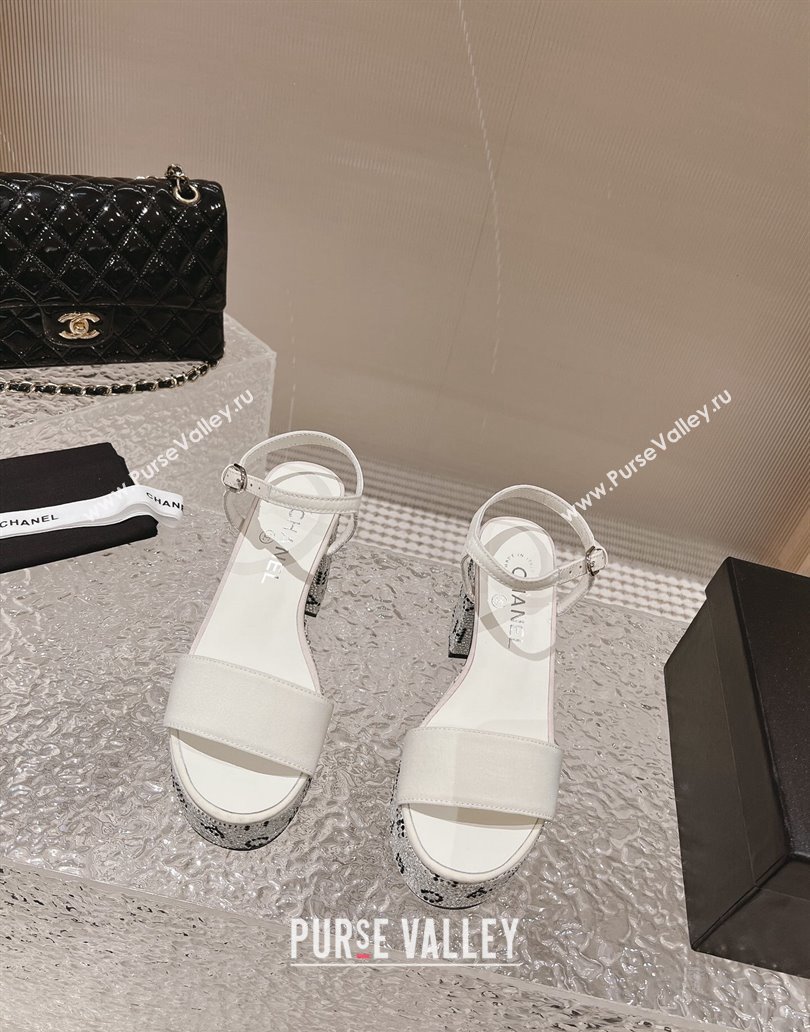 Chanel Heel 9cm Grosgrain Strass Sandals G45365 White 2024 (modeng-23120620)