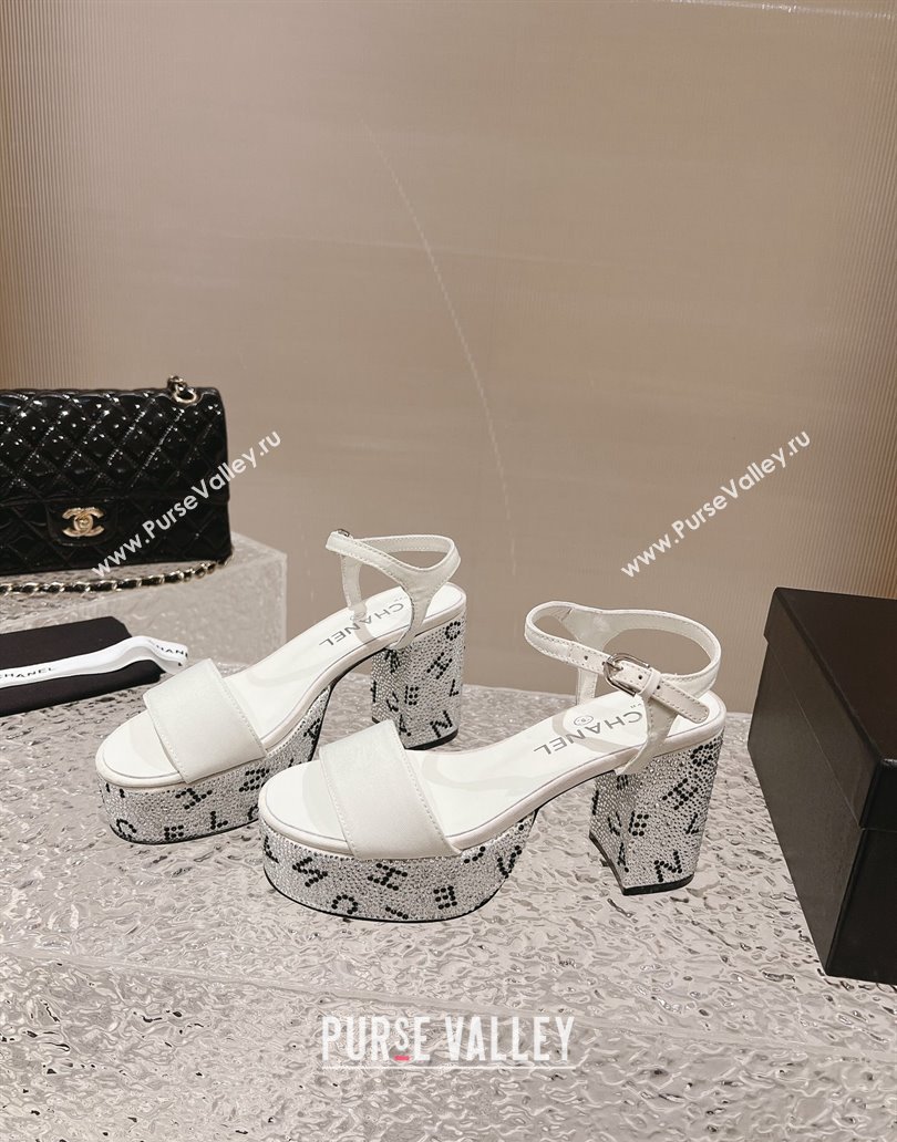 Chanel Heel 9cm Grosgrain Strass Sandals G45365 White 2024 (modeng-23120620)