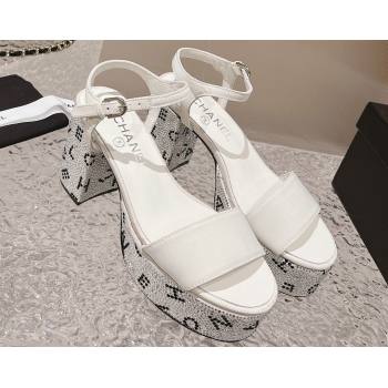 Chanel Heel 9cm Grosgrain Strass Sandals G45365 White 2024 (modeng-23120620)