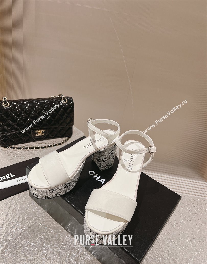 Chanel Heel 9cm Grosgrain Strass Sandals G45365 White 2024 (modeng-23120620)