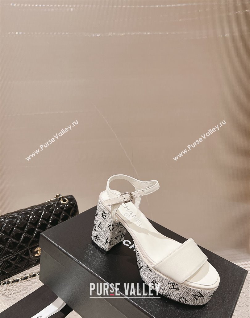 Chanel Heel 9cm Grosgrain Strass Sandals G45365 White 2024 (modeng-23120620)