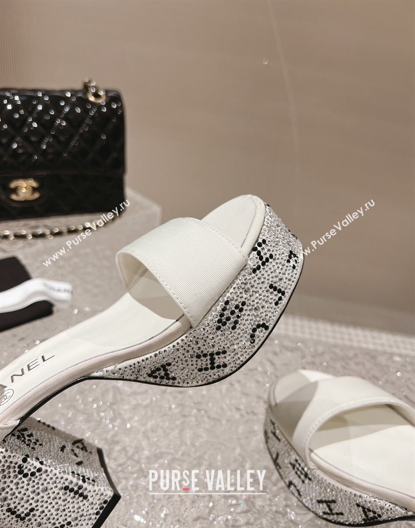 Chanel Heel 9cm Grosgrain Strass Sandals G45365 White 2024 (modeng-23120620)
