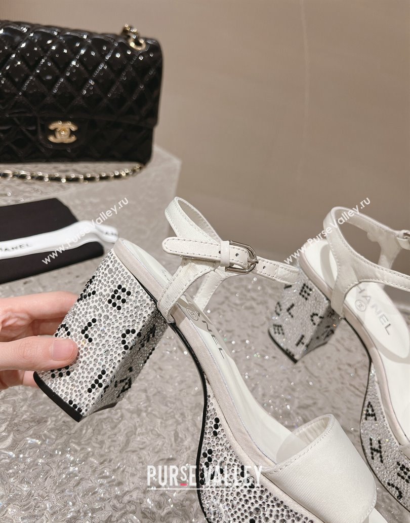 Chanel Heel 9cm Grosgrain Strass Sandals G45365 White 2024 (modeng-23120620)