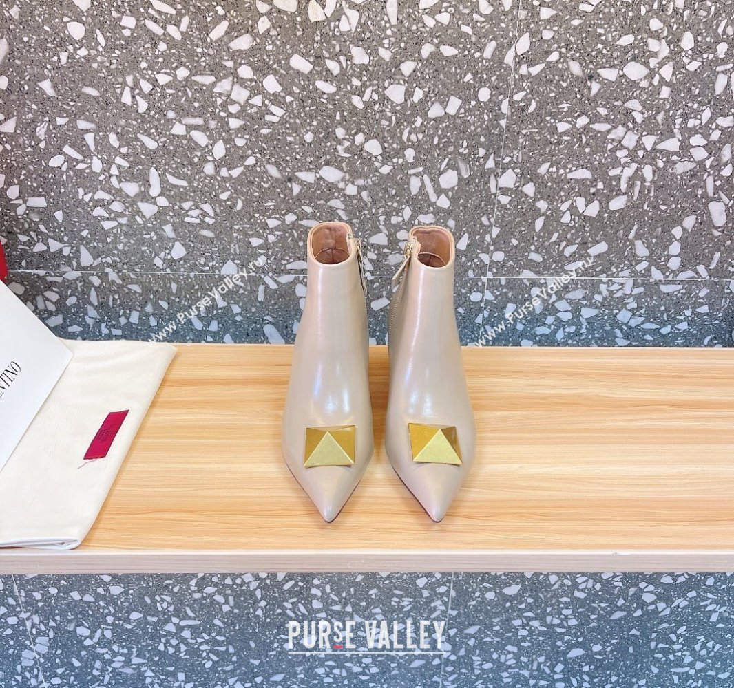 Valentino Heel 5cm Roman Stud Ankle Boots Calfskin Nude (modeng-23120652)