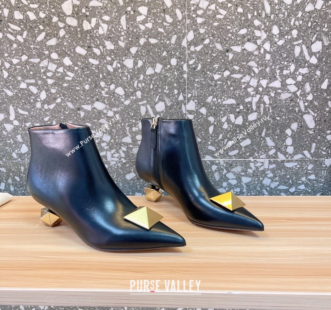 Valentino Heel 5cm Roman Stud Ankle Boots Calfskin Black (modeng-23120651)