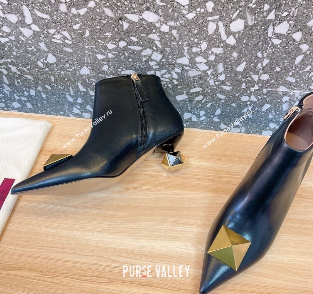 Valentino Heel 5cm Roman Stud Ankle Boots Calfskin Black (modeng-23120651)