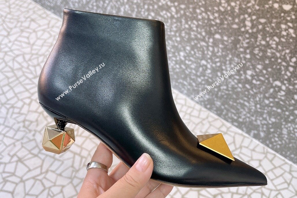 Valentino Heel 5cm Roman Stud Ankle Boots Calfskin Black (modeng-23120651)