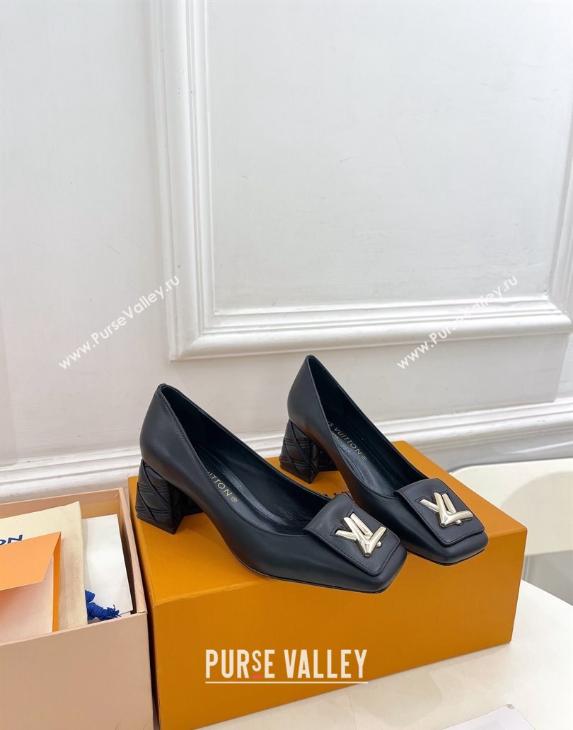 Louis Vuitton quilted Malletage pattern Heel 5.5cm Shake Pumps in Calfskin Black 2024 (modeng-23120721)