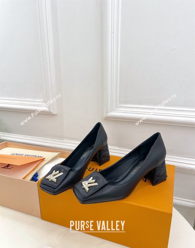Louis Vuitton quilted Malletage pattern Heel 5.5cm Shake Pumps in Calfskin Black 2024 (modeng-23120721)