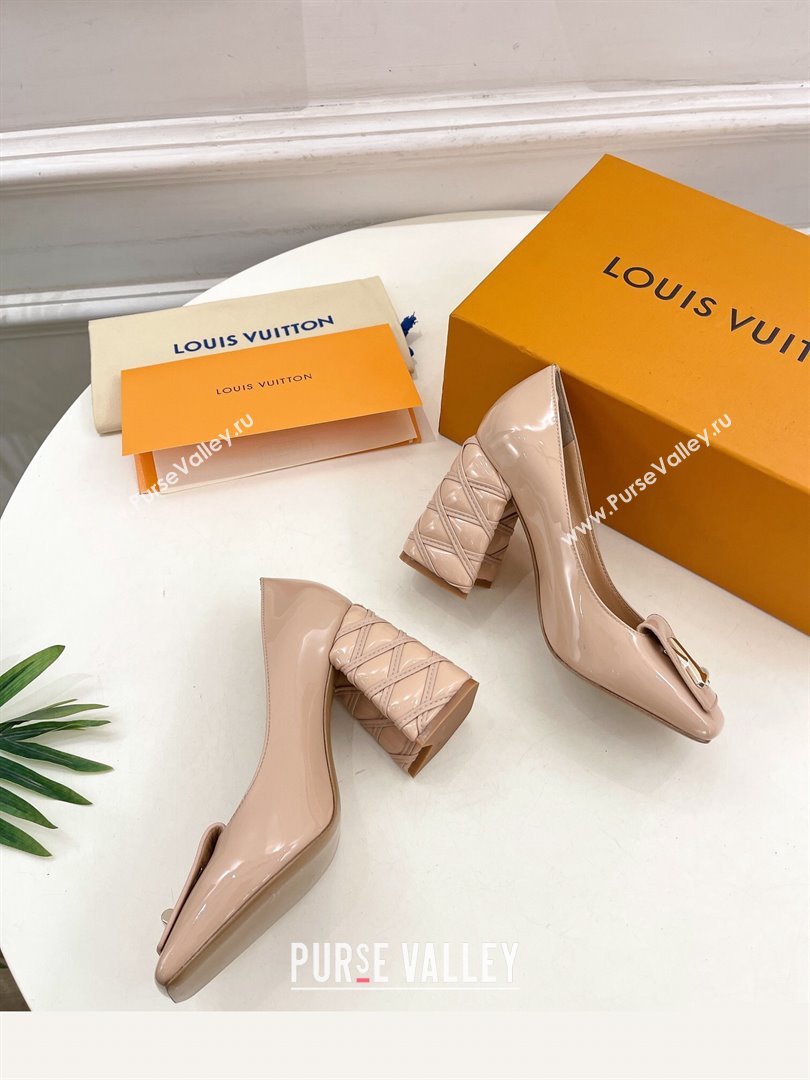 Louis Vuitton quilted Malletage pattern Heel 9cm Shake Pumps in Patent Calfskin Beige Rose 2024 (modeng-23120728)