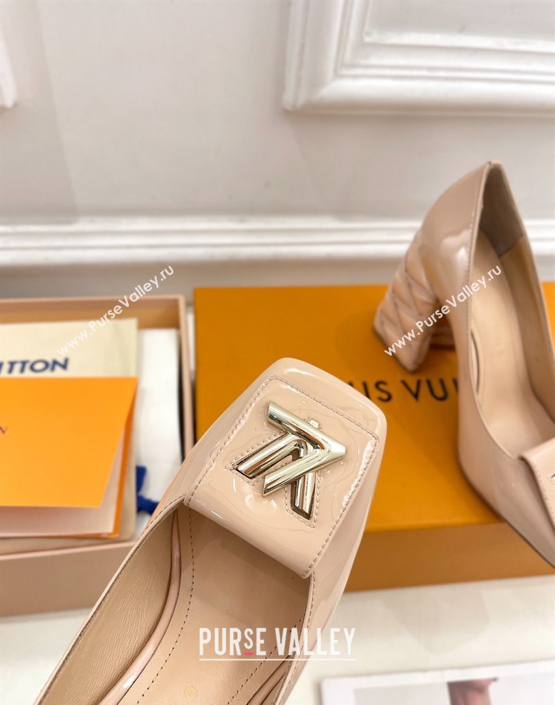 Louis Vuitton quilted Malletage pattern Heel 9cm Shake Pumps in Patent Calfskin Beige Rose 2024 (modeng-23120728)