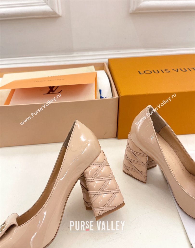 Louis Vuitton quilted Malletage pattern Heel 9cm Shake Pumps in Patent Calfskin Beige Rose 2024 (modeng-23120728)