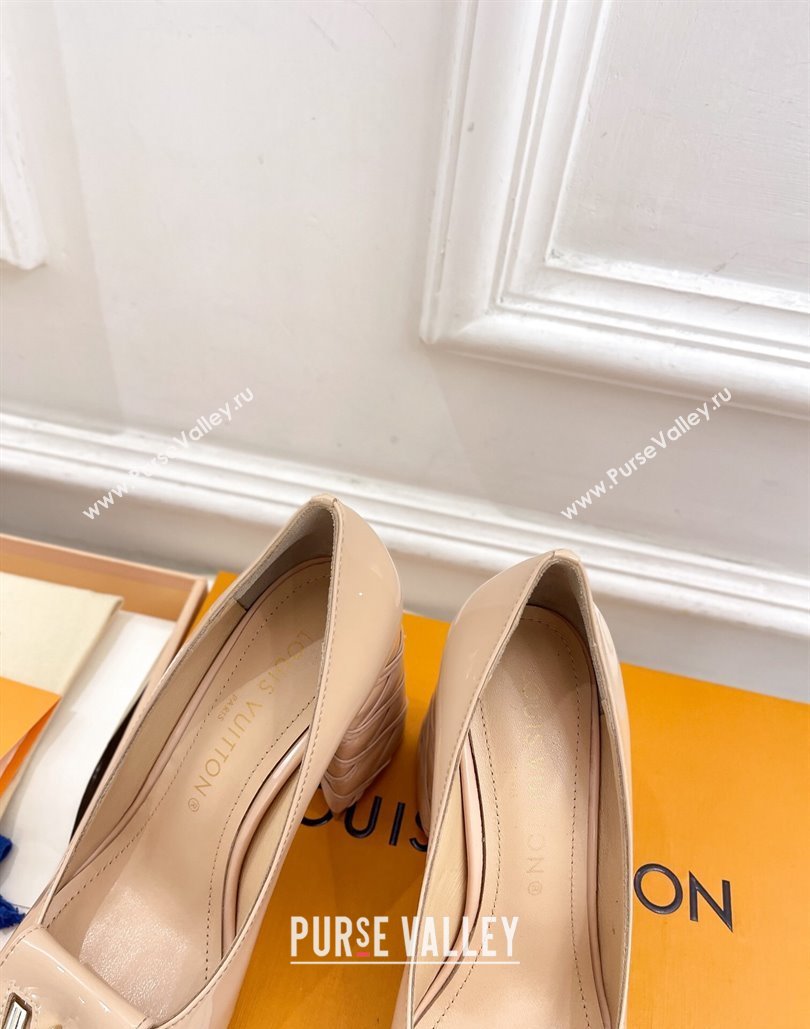Louis Vuitton quilted Malletage pattern Heel 9cm Shake Pumps in Patent Calfskin Beige Rose 2024 (modeng-23120728)