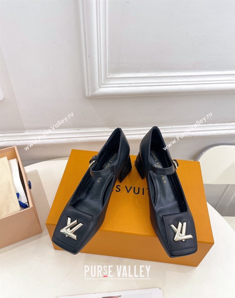 Louis Vuitton quilted Malletage pattern Heel 5.5cm Shake Mary Jane Pumps in Calfskin Black 2024 (modeng-23120729)