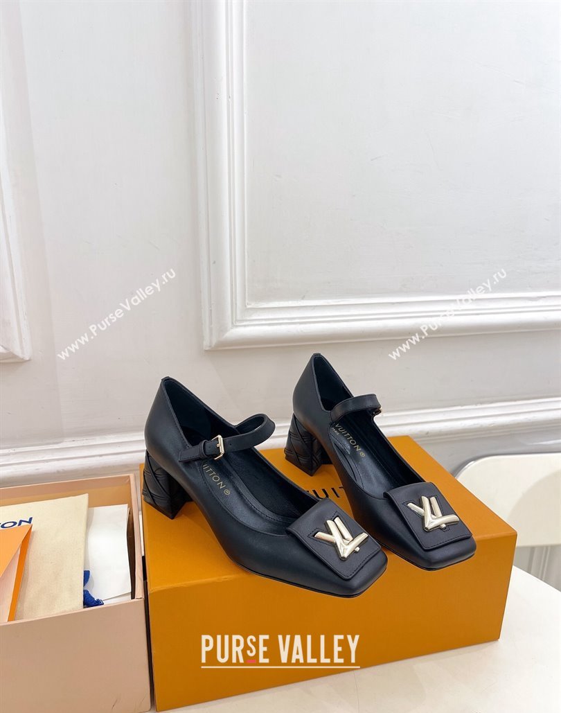 Louis Vuitton quilted Malletage pattern Heel 5.5cm Shake Mary Jane Pumps in Calfskin Black 2024 (modeng-23120729)