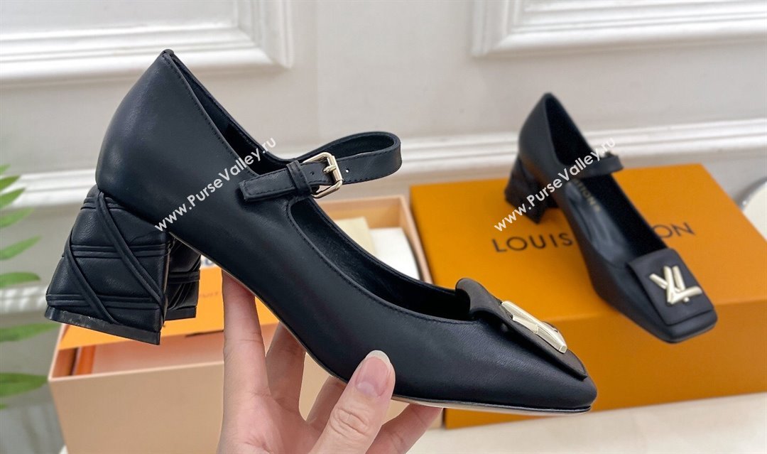 Louis Vuitton quilted Malletage pattern Heel 5.5cm Shake Mary Jane Pumps in Calfskin Black 2024 (modeng-23120729)
