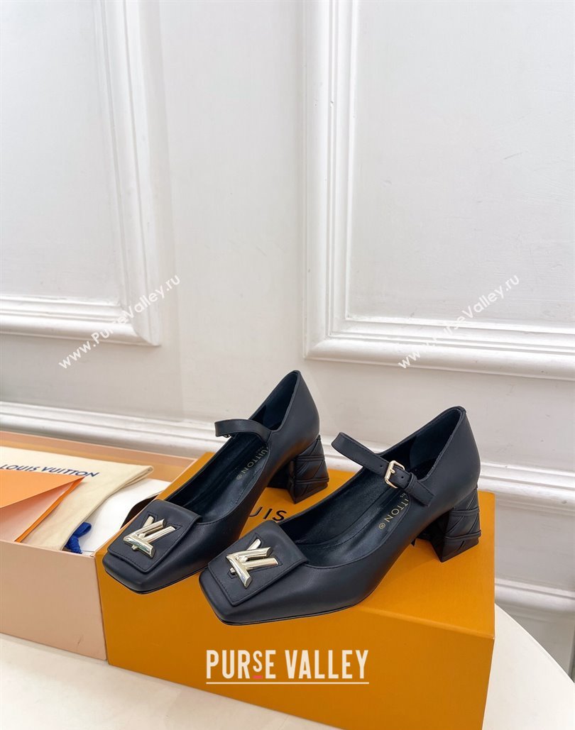 Louis Vuitton quilted Malletage pattern Heel 5.5cm Shake Mary Jane Pumps in Calfskin Black 2024 (modeng-23120729)