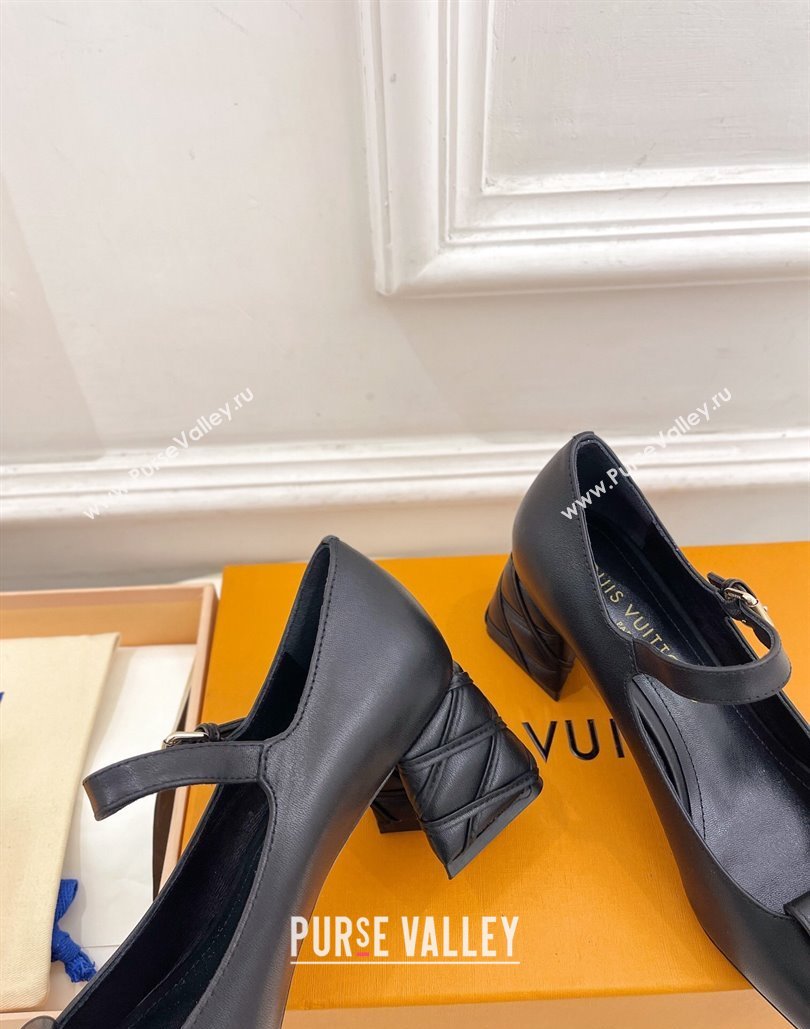Louis Vuitton quilted Malletage pattern Heel 5.5cm Shake Mary Jane Pumps in Calfskin Black 2024 (modeng-23120729)
