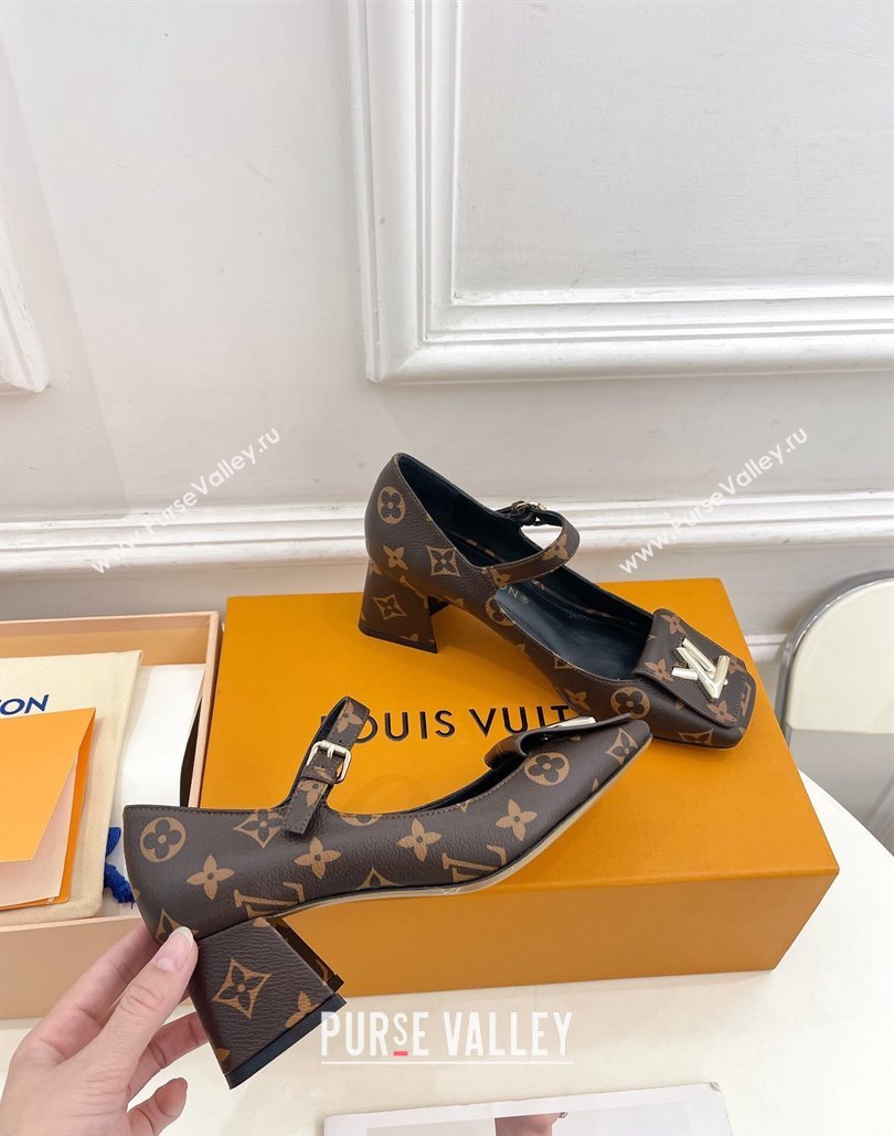 Louis Vuitton Heel 5.5cm Shake Mary Jane Pumps in Monogram Canvas 2024 (modeng-23120730)