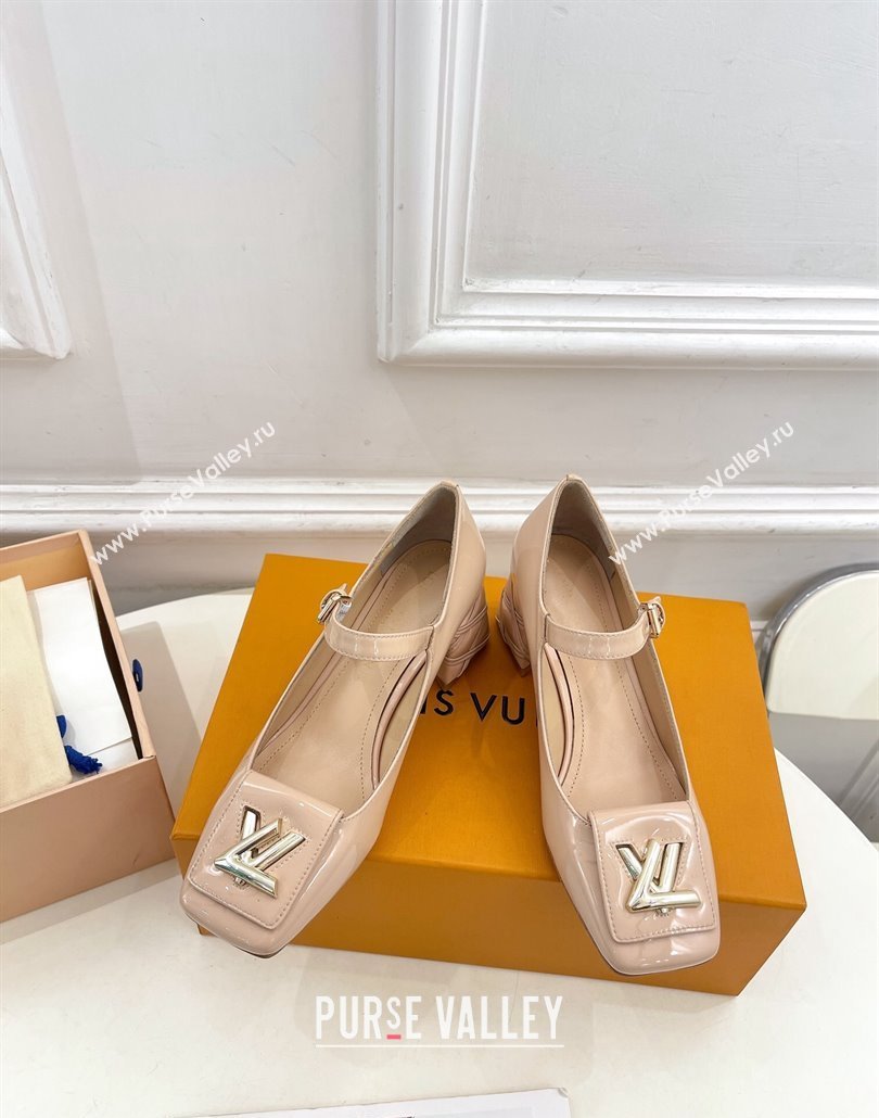 Louis Vuitton quilted Malletage pattern Heel 5.5cm Shake Mary Jane Pumps in Patent Calfskin Beige Rose 2024 (modeng-23120732)