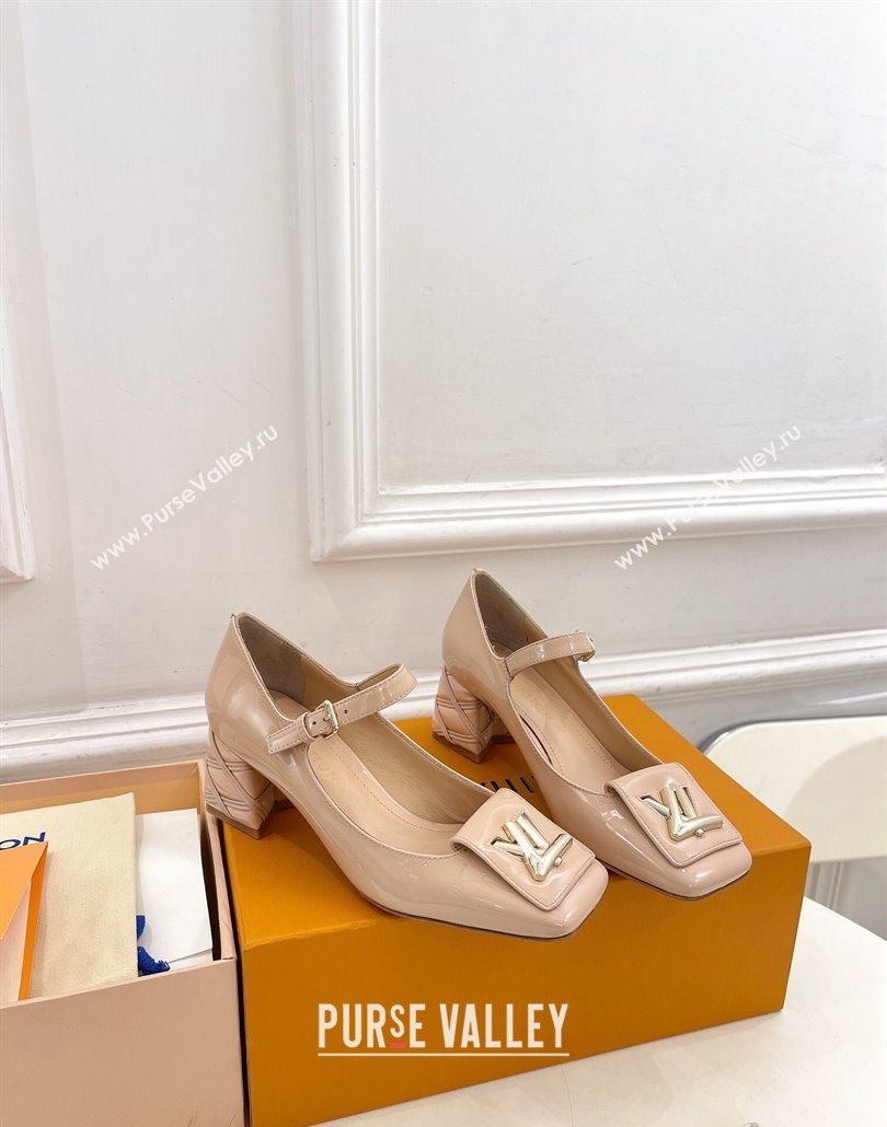 Louis Vuitton quilted Malletage pattern Heel 5.5cm Shake Mary Jane Pumps in Patent Calfskin Beige Rose 2024 (modeng-23120732)