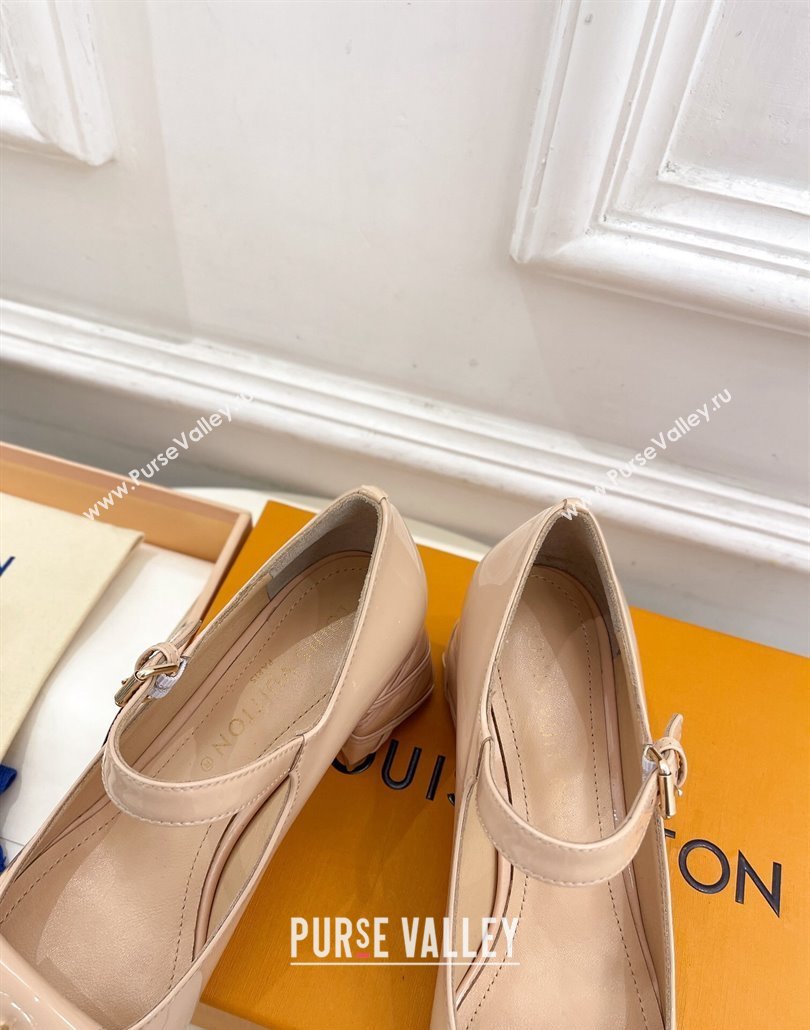 Louis Vuitton quilted Malletage pattern Heel 5.5cm Shake Mary Jane Pumps in Patent Calfskin Beige Rose 2024 (modeng-23120732)
