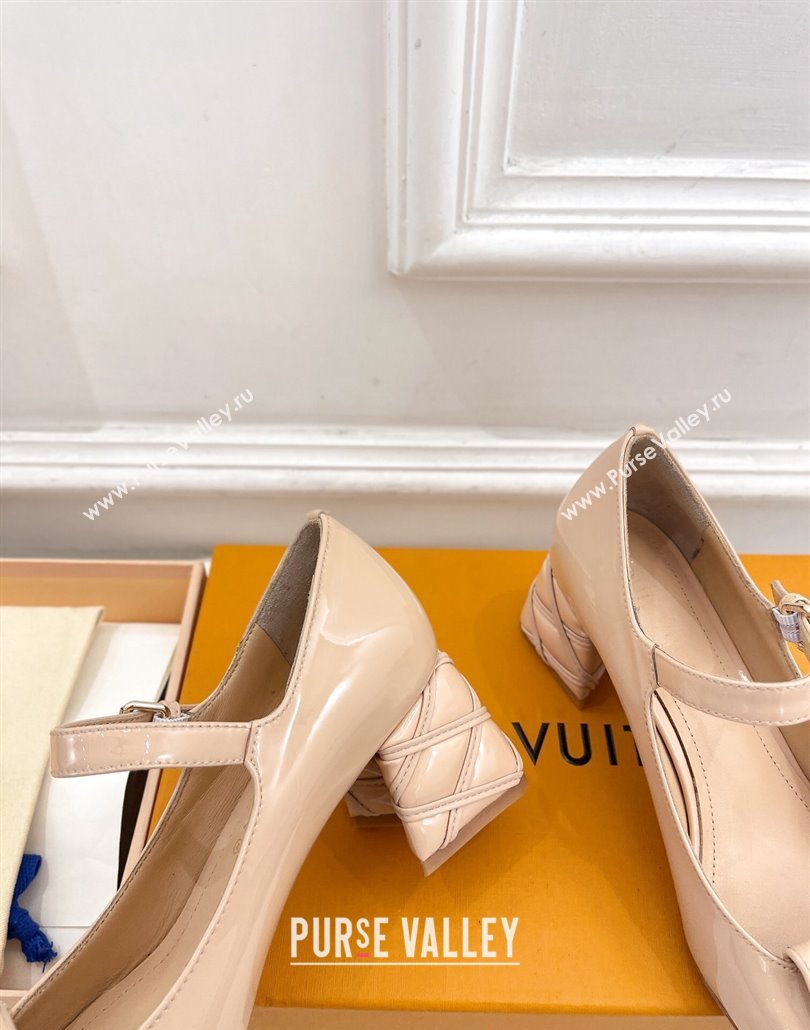 Louis Vuitton quilted Malletage pattern Heel 5.5cm Shake Mary Jane Pumps in Patent Calfskin Beige Rose 2024 (modeng-23120732)