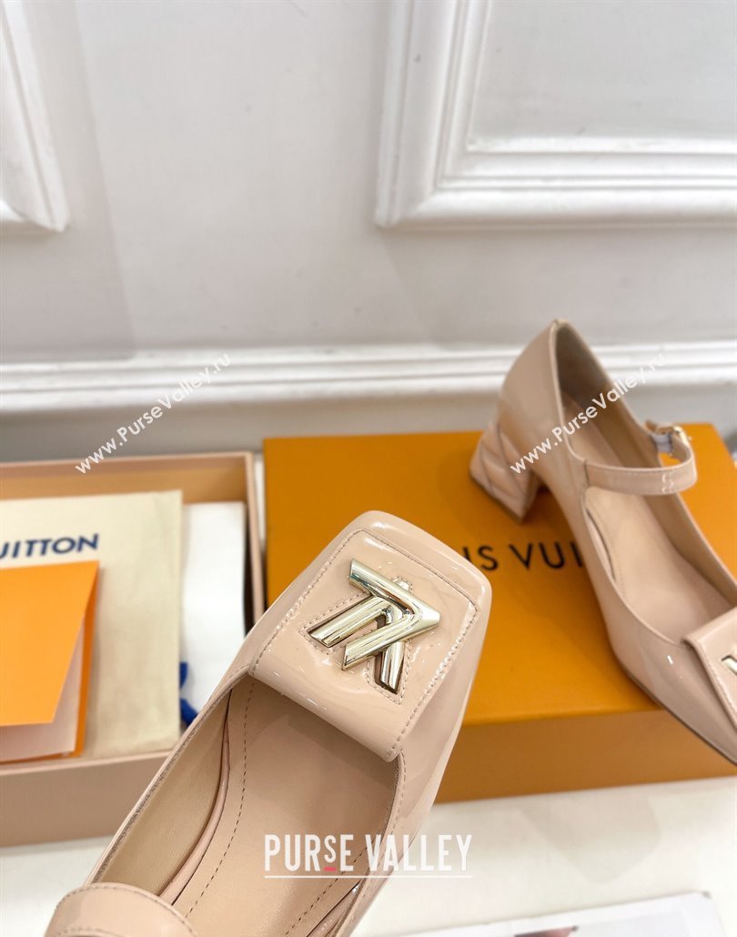 Louis Vuitton quilted Malletage pattern Heel 5.5cm Shake Mary Jane Pumps in Patent Calfskin Beige Rose 2024 (modeng-23120732)