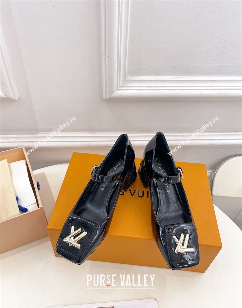 Louis Vuitton quilted Malletage pattern Heel 5.5cm Shake Mary Jane Pumps in Patent Calfskin Black 2024 (modeng-23120731)