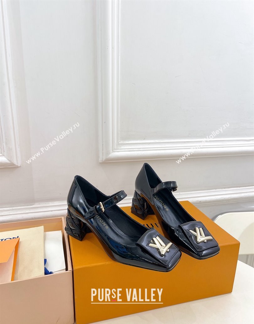 Louis Vuitton quilted Malletage pattern Heel 5.5cm Shake Mary Jane Pumps in Patent Calfskin Black 2024 (modeng-23120731)