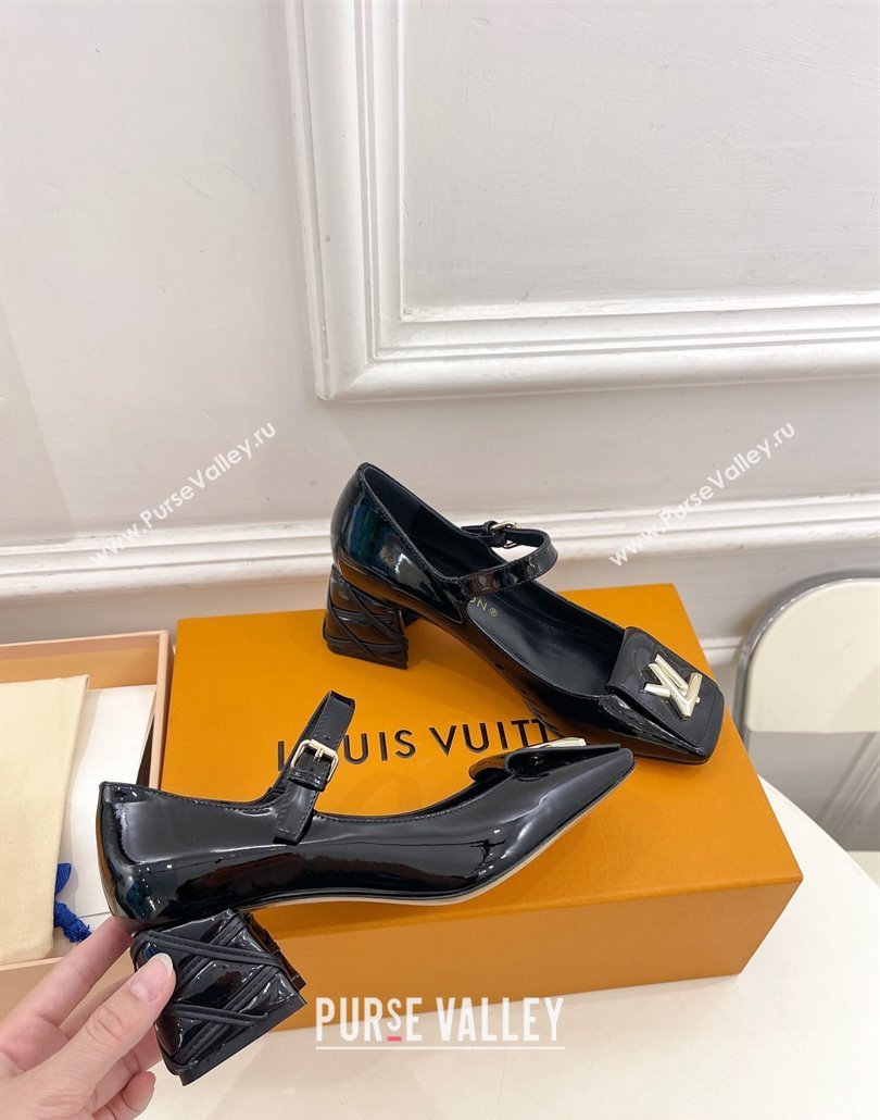 Louis Vuitton quilted Malletage pattern Heel 5.5cm Shake Mary Jane Pumps in Patent Calfskin Black 2024 (modeng-23120731)