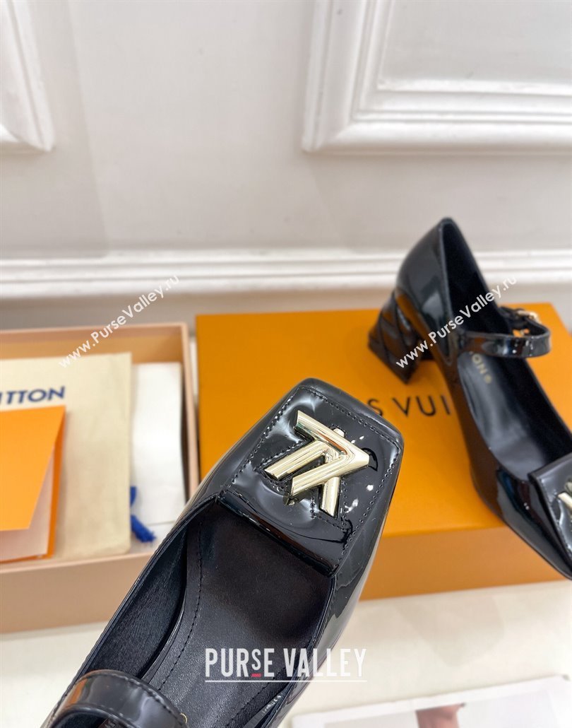 Louis Vuitton quilted Malletage pattern Heel 5.5cm Shake Mary Jane Pumps in Patent Calfskin Black 2024 (modeng-23120731)