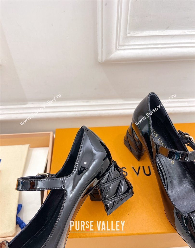 Louis Vuitton quilted Malletage pattern Heel 5.5cm Shake Mary Jane Pumps in Patent Calfskin Black 2024 (modeng-23120731)