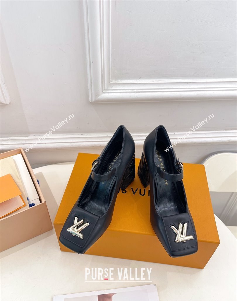 Louis Vuitton quilted Malletage pattern Heel 9cm Shake Mary Jane Pumps in Calfskin Black 2024 (modeng-23120733)