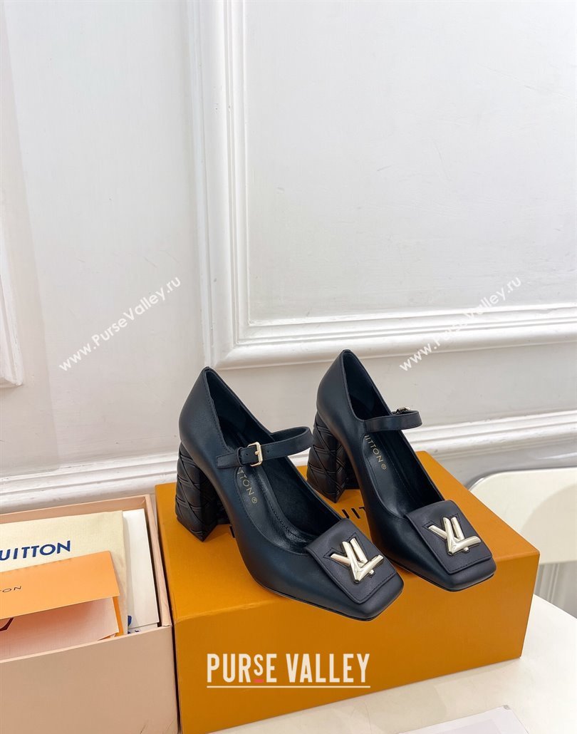 Louis Vuitton quilted Malletage pattern Heel 9cm Shake Mary Jane Pumps in Calfskin Black 2024 (modeng-23120733)
