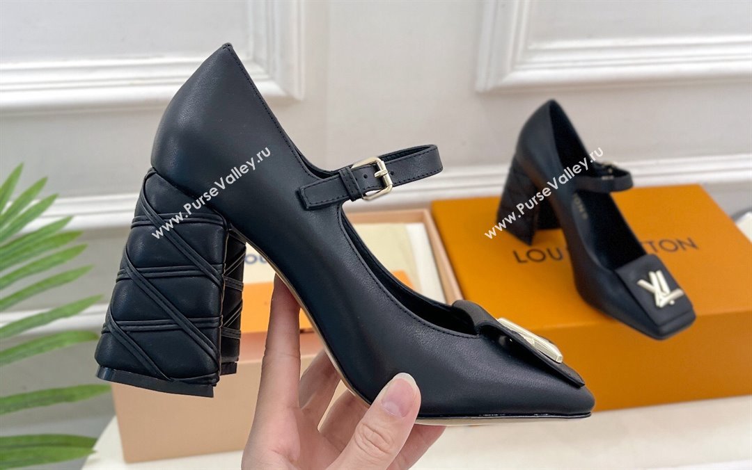 Louis Vuitton quilted Malletage pattern Heel 9cm Shake Mary Jane Pumps in Calfskin Black 2024 (modeng-23120733)