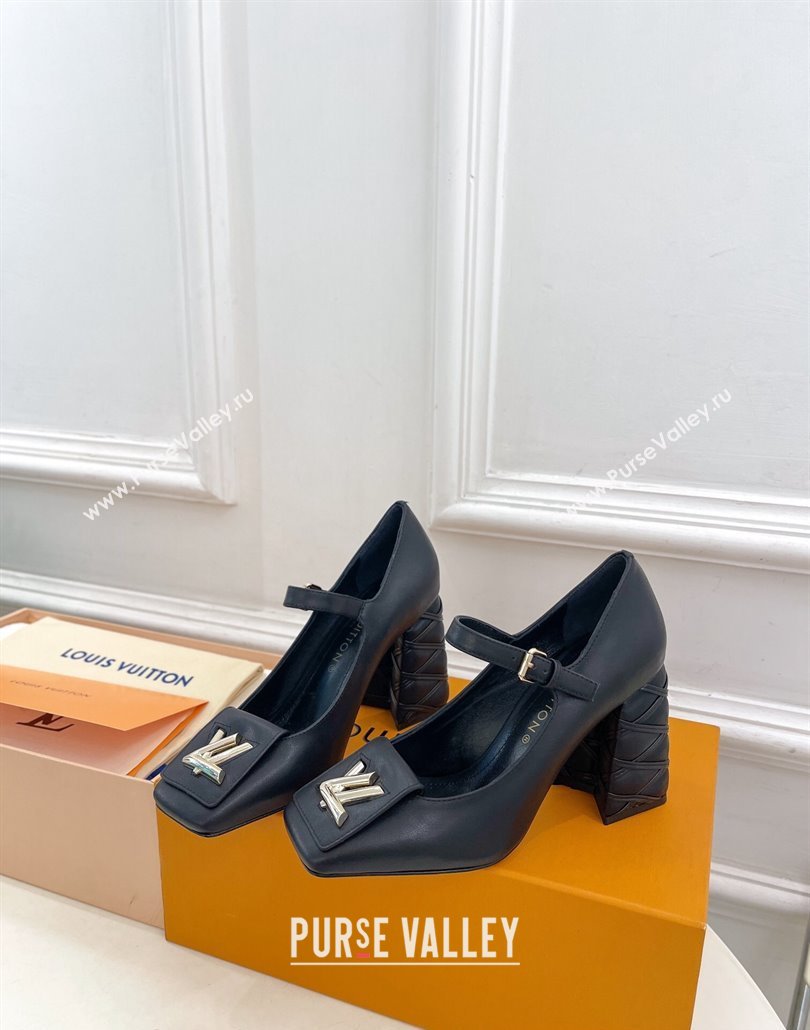 Louis Vuitton quilted Malletage pattern Heel 9cm Shake Mary Jane Pumps in Calfskin Black 2024 (modeng-23120733)