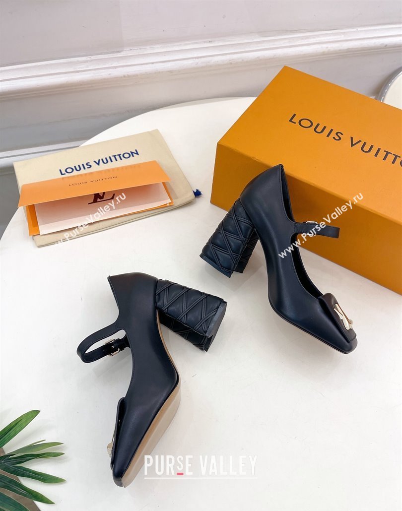 Louis Vuitton quilted Malletage pattern Heel 9cm Shake Mary Jane Pumps in Calfskin Black 2024 (modeng-23120733)