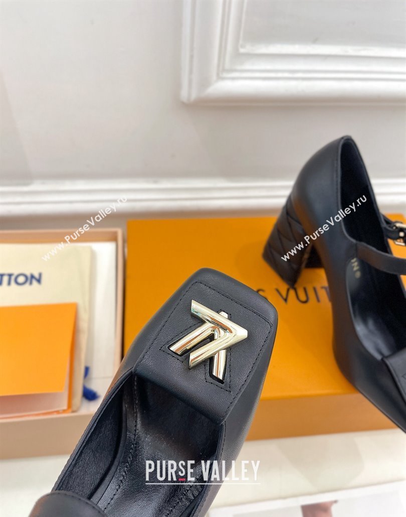 Louis Vuitton quilted Malletage pattern Heel 9cm Shake Mary Jane Pumps in Calfskin Black 2024 (modeng-23120733)