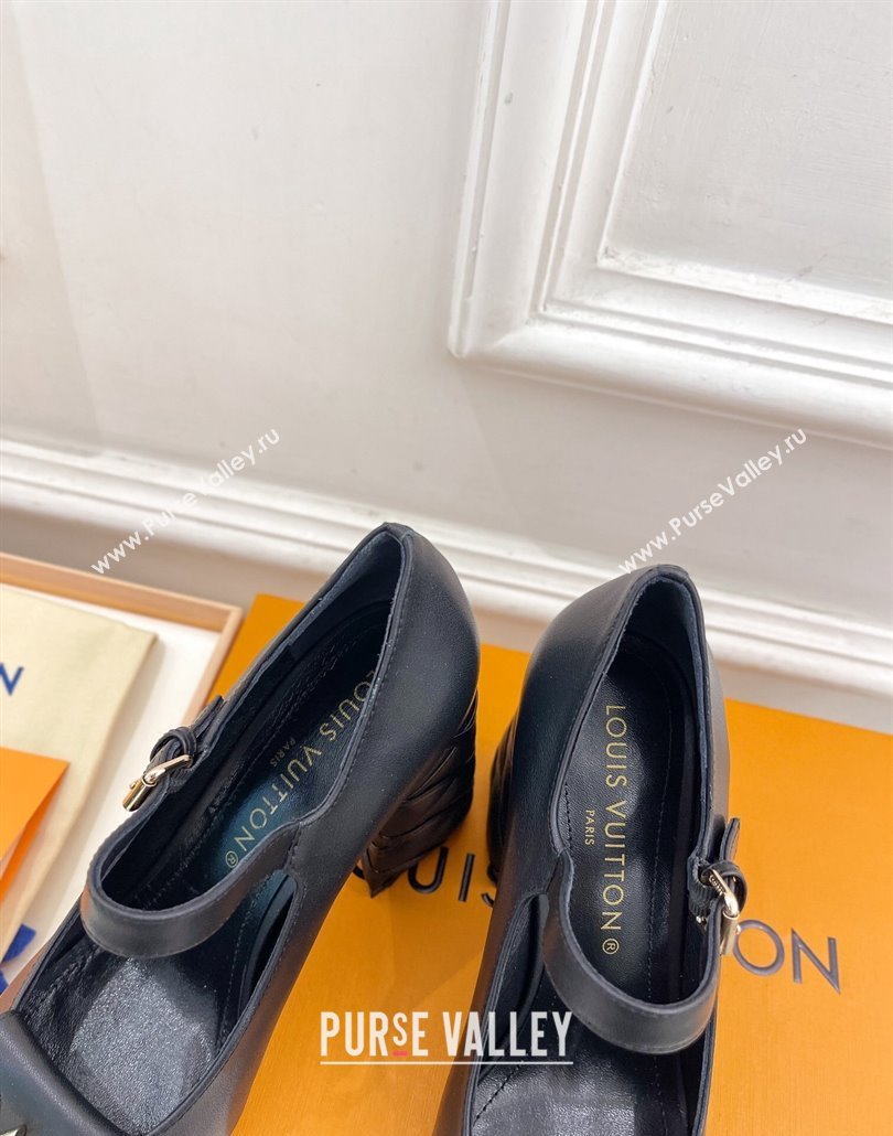Louis Vuitton quilted Malletage pattern Heel 9cm Shake Mary Jane Pumps in Calfskin Black 2024 (modeng-23120733)