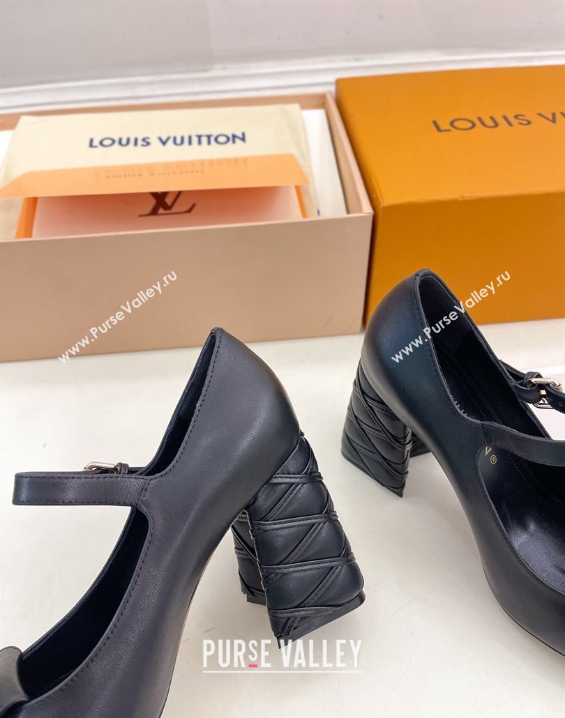 Louis Vuitton quilted Malletage pattern Heel 9cm Shake Mary Jane Pumps in Calfskin Black 2024 (modeng-23120733)