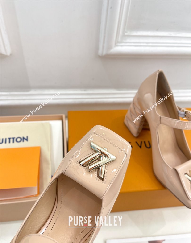Louis Vuitton quilted Malletage pattern Heel 9cm Shake Mary Jane Pumps in Patent Calfskin Beige Rose 2024 (modeng-23120738)