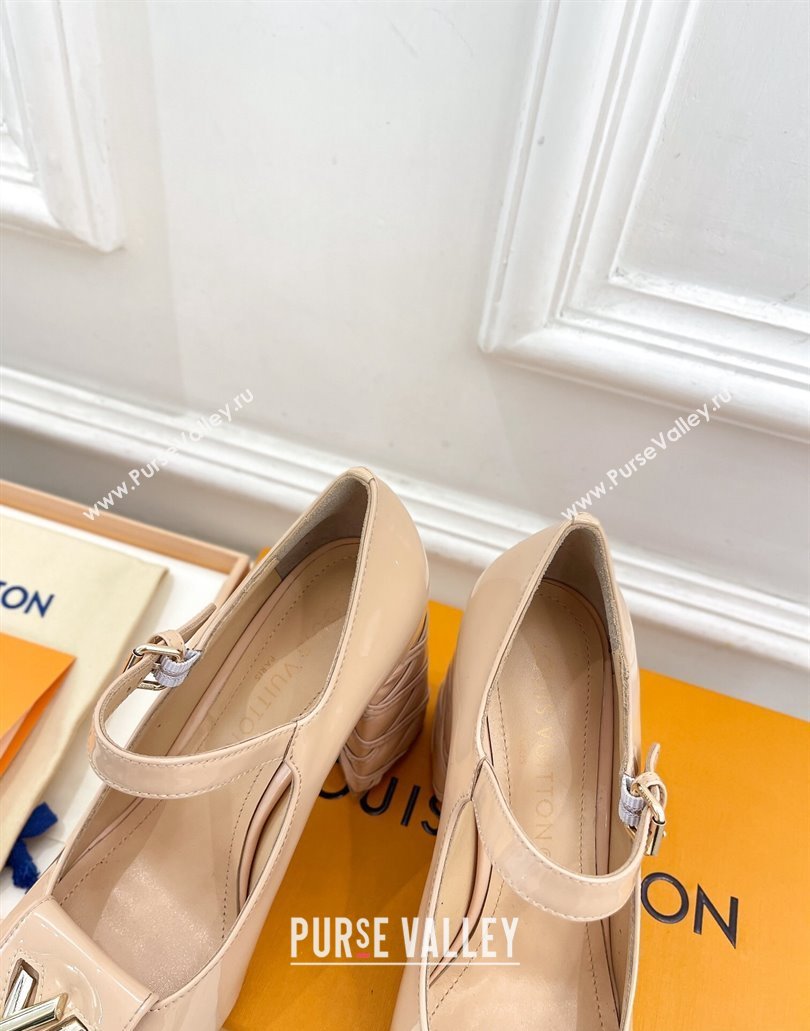 Louis Vuitton quilted Malletage pattern Heel 9cm Shake Mary Jane Pumps in Patent Calfskin Beige Rose 2024 (modeng-23120738)
