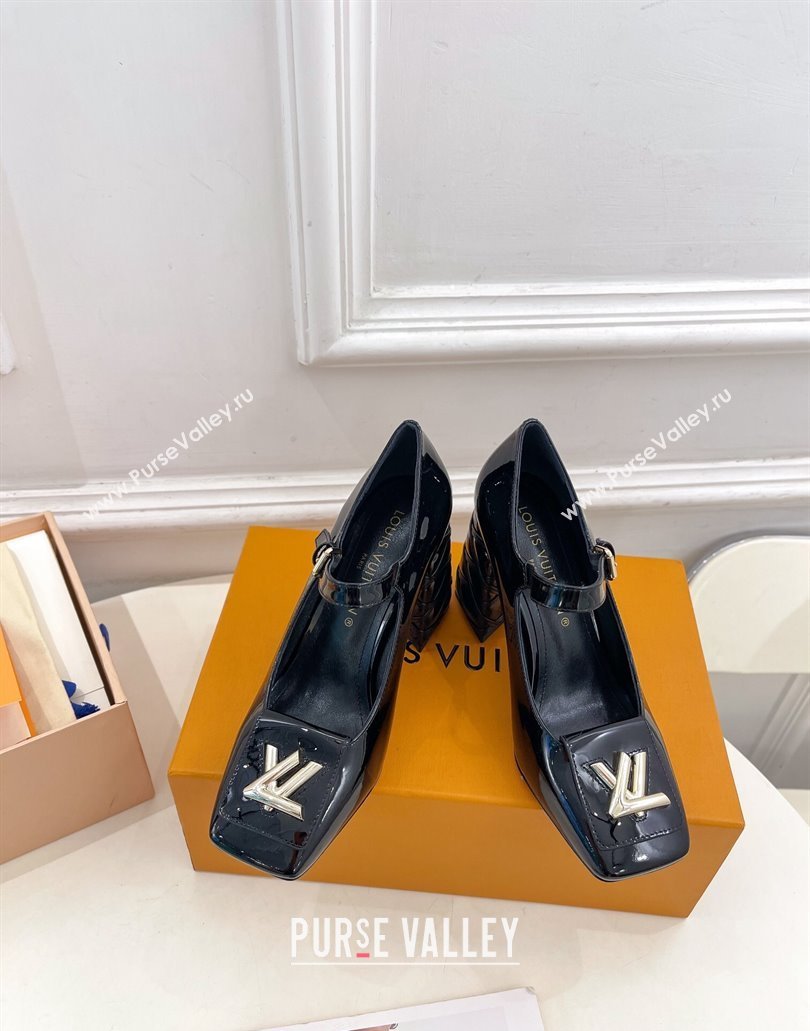 Louis Vuitton quilted Malletage pattern Heel 9cm Shake Mary Jane Pumps in Patent Calfskin Black 2024 (modeng-23120735)