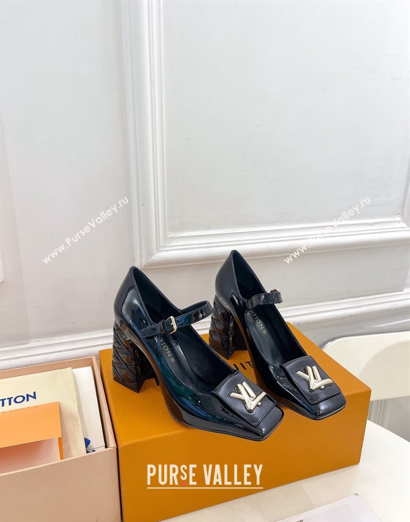 Louis Vuitton quilted Malletage pattern Heel 9cm Shake Mary Jane Pumps in Patent Calfskin Black 2024 (modeng-23120735)
