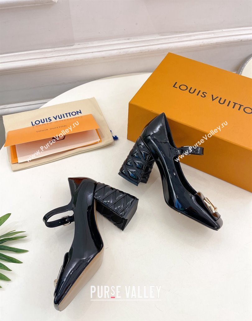 Louis Vuitton quilted Malletage pattern Heel 9cm Shake Mary Jane Pumps in Patent Calfskin Black 2024 (modeng-23120735)