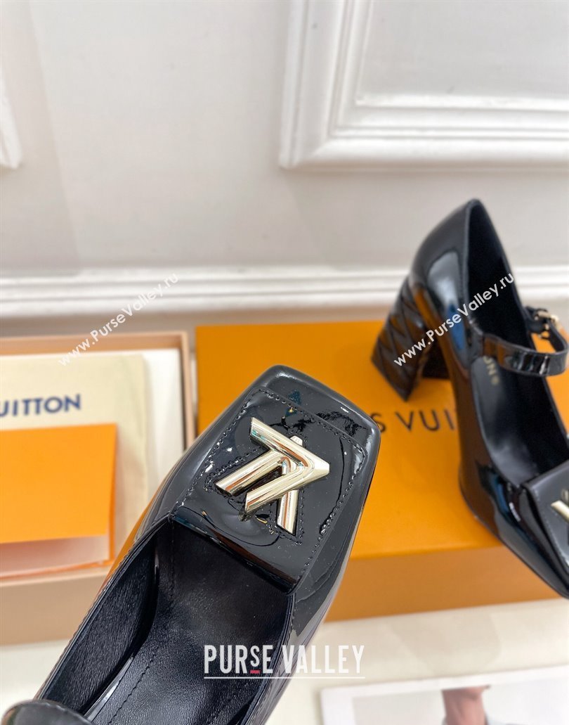 Louis Vuitton quilted Malletage pattern Heel 9cm Shake Mary Jane Pumps in Patent Calfskin Black 2024 (modeng-23120735)
