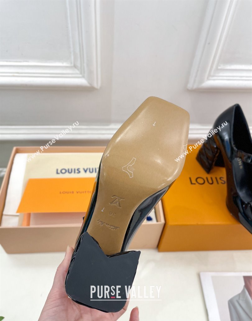 Louis Vuitton quilted Malletage pattern Heel 9cm Shake Mary Jane Pumps in Patent Calfskin Black 2024 (modeng-23120735)