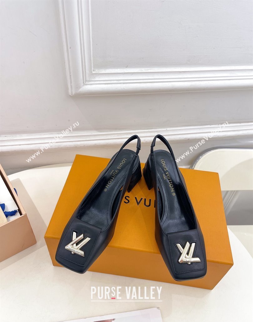Louis Vuitton quilted Malletage pattern Heel 5.5cm Shake Slingback Pumps in Calfskin Black 2024 (modeng-23120741)