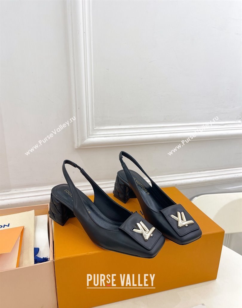 Louis Vuitton quilted Malletage pattern Heel 5.5cm Shake Slingback Pumps in Calfskin Black 2024 (modeng-23120741)